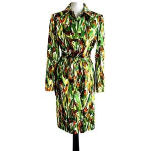 Y2K Milly Abstract Floral Lightweight Belted Trench Coat, Size 6